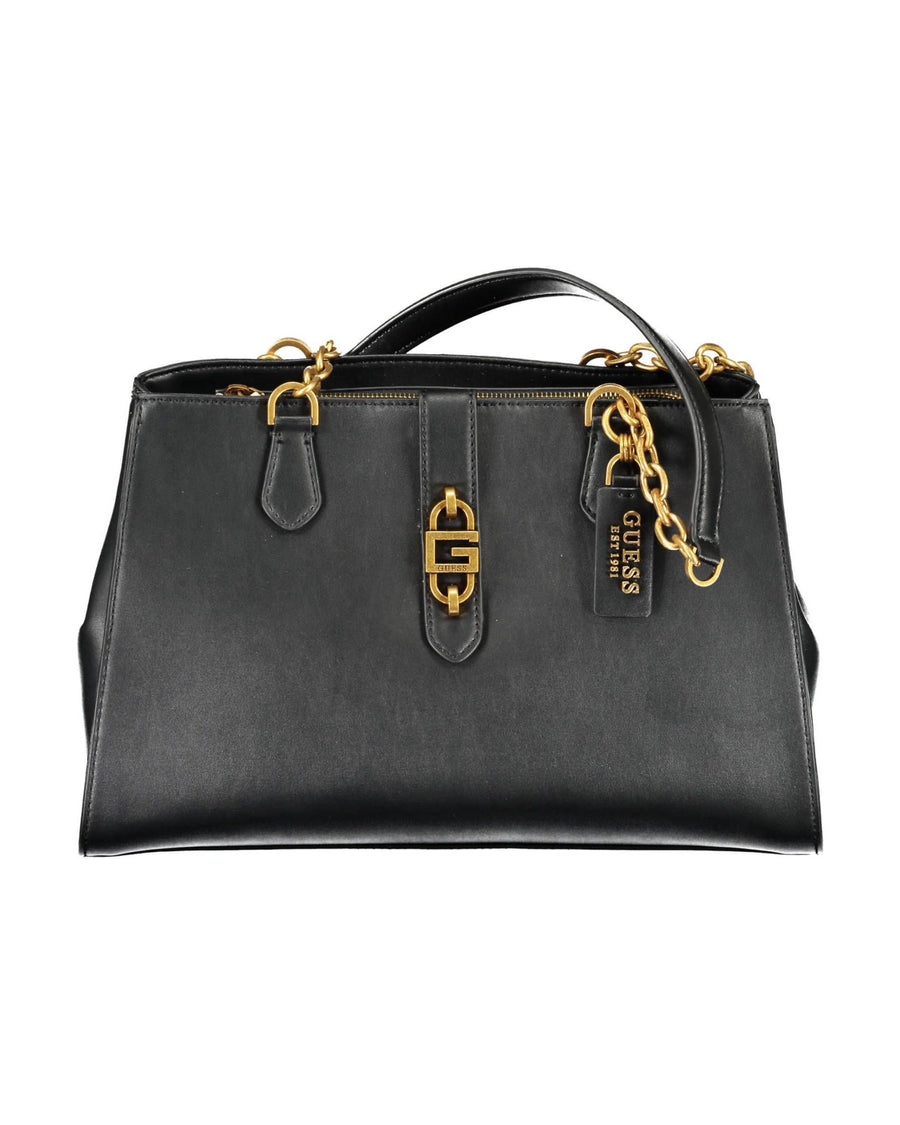 Guess Jeans Women's Chic Black Polyurethane Satchel with Contrasting Details - One Size
