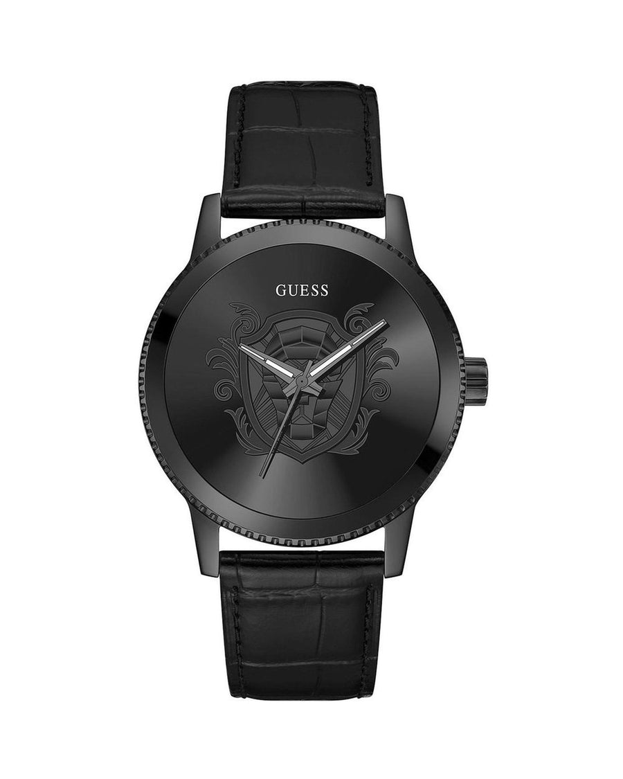 Guess Men's Black Leather Watch - One Size