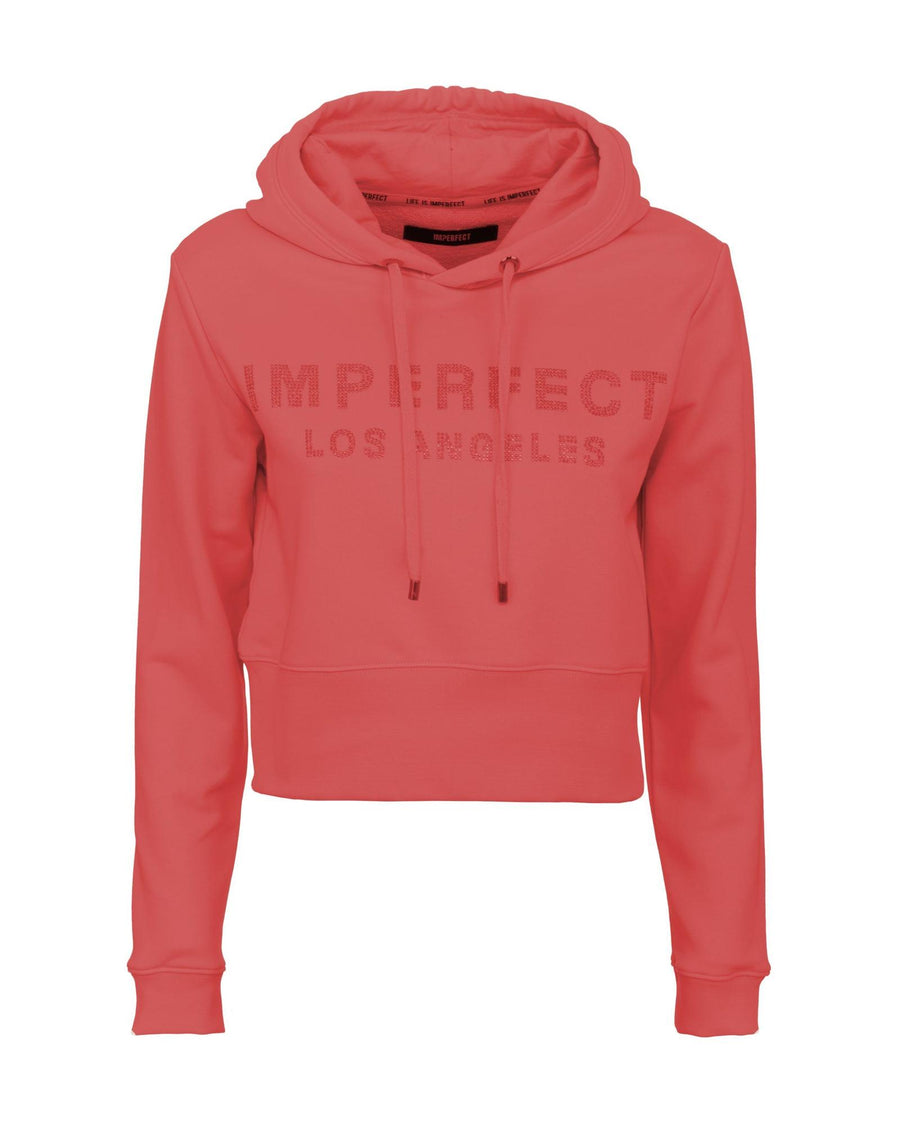 Red Logo Rhinestone Hoodie for Women L Women