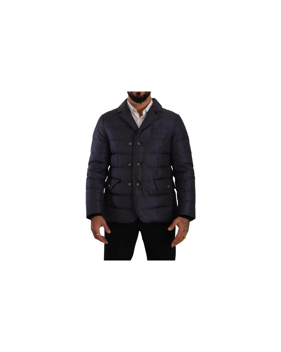 Dolce & Gabbana Men's Blue Silk Goat Coat Blouson Winter Jacket - 52 IT