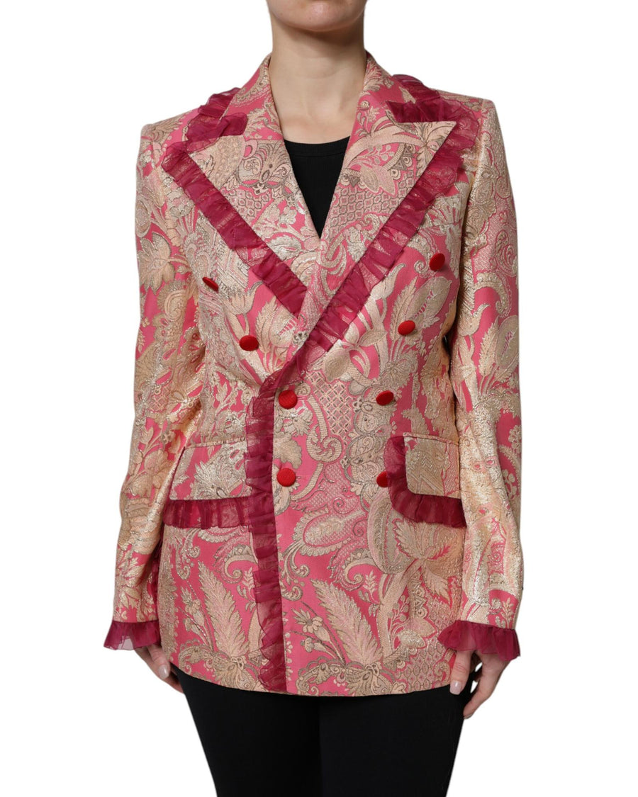 Dolce & Gabbana Women's Pink Gold Jacquard Nylon Coat Blazer Jacket - 40 IT