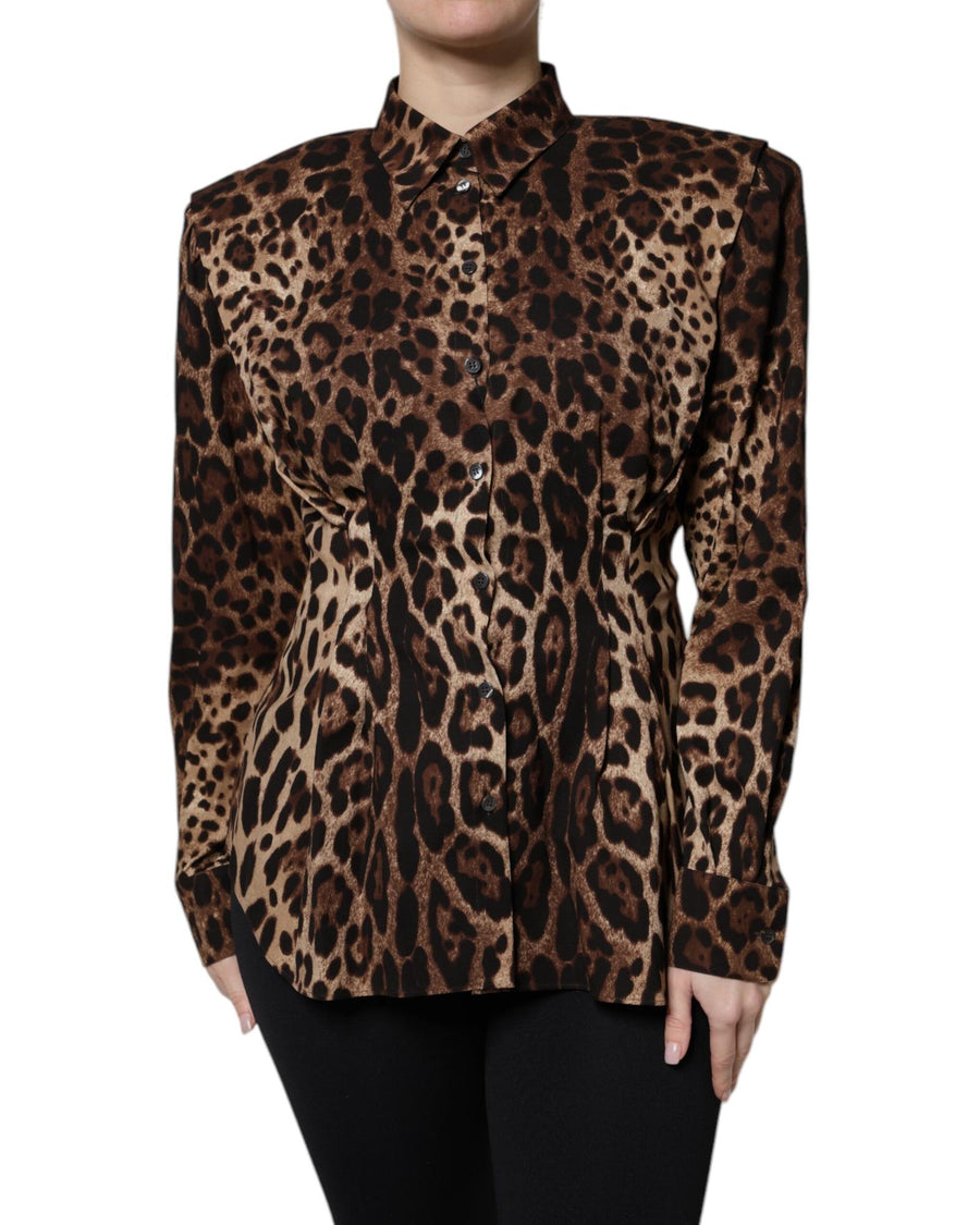 Dolce & Gabbana Women's Brown Leopard Silk Button Down Coat Jacket - 42 IT
