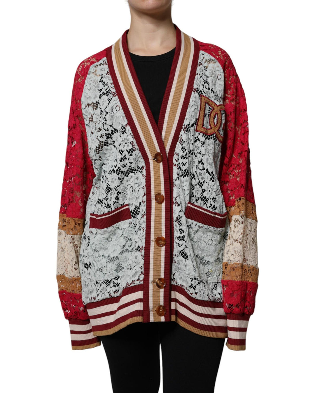Dolce & Gabbana Women's Multicolor Floral Lace Cardigan Sweater - 40 IT