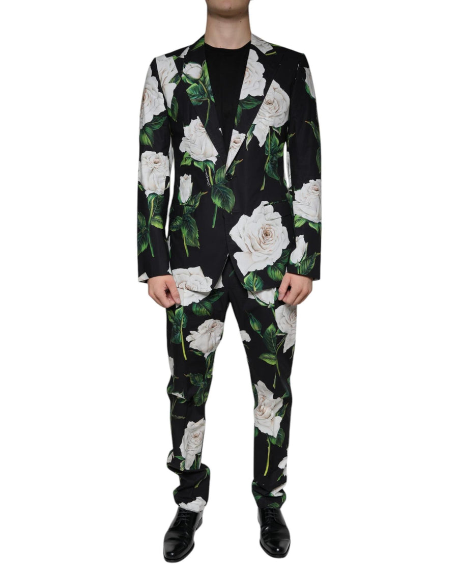 Dolce & Gabbana Men's Black Rose Cotton  Formal 2 Piece Suit - 50 IT