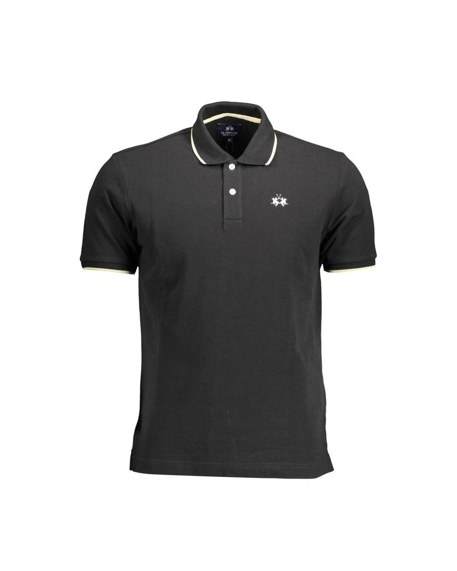 La Martina Men's Black Cotton Polo Shirt - XL