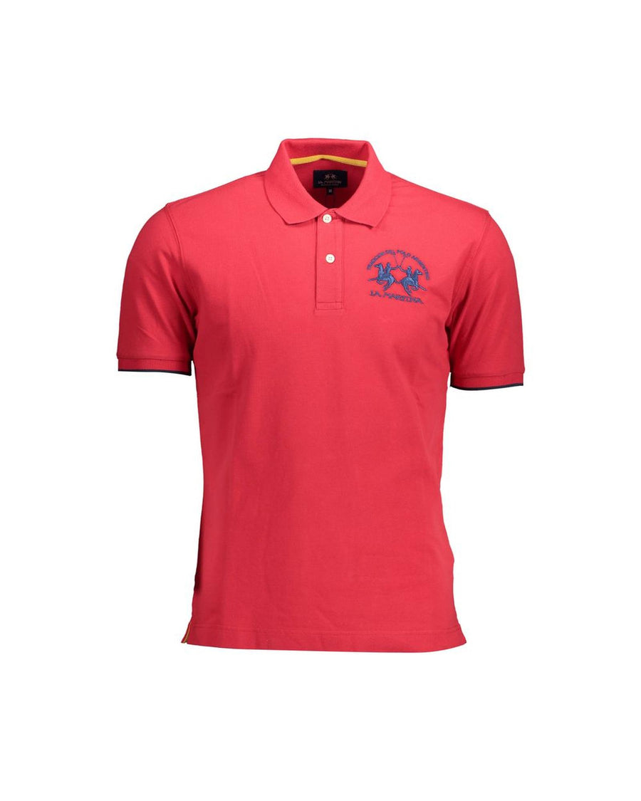 La Martina Men's Red Cotton Polo Shirt - L