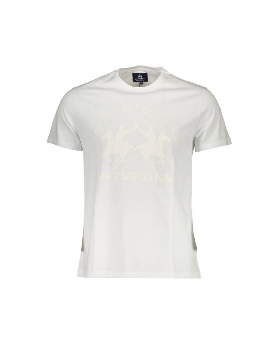 La Martina Men's Elegant White Crew Neck Tee with Signature Print - M