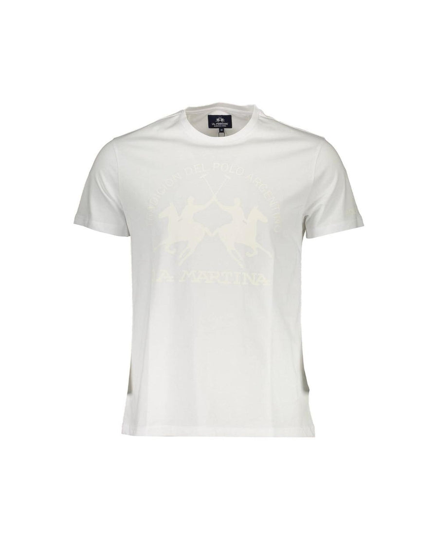 La Martina Men's Elegant White Crew Neck Tee with Signature Print - XL