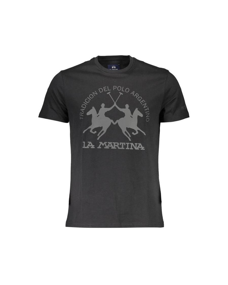 La Martina Men's Sleek Black Cotton Tee with Elegant Print - M