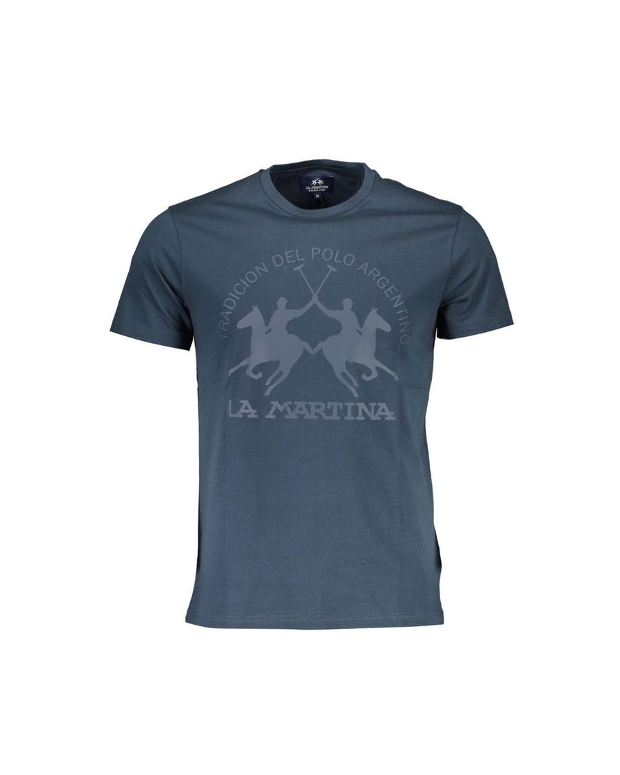 La Martina Men's Chic Blue Crew Neck Logo Tee - M
