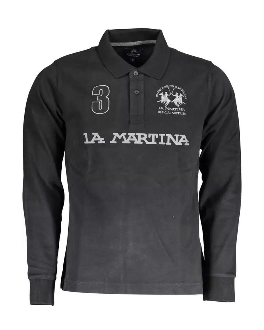 La Martina Men's Black Cotton  Polo Shirt - L