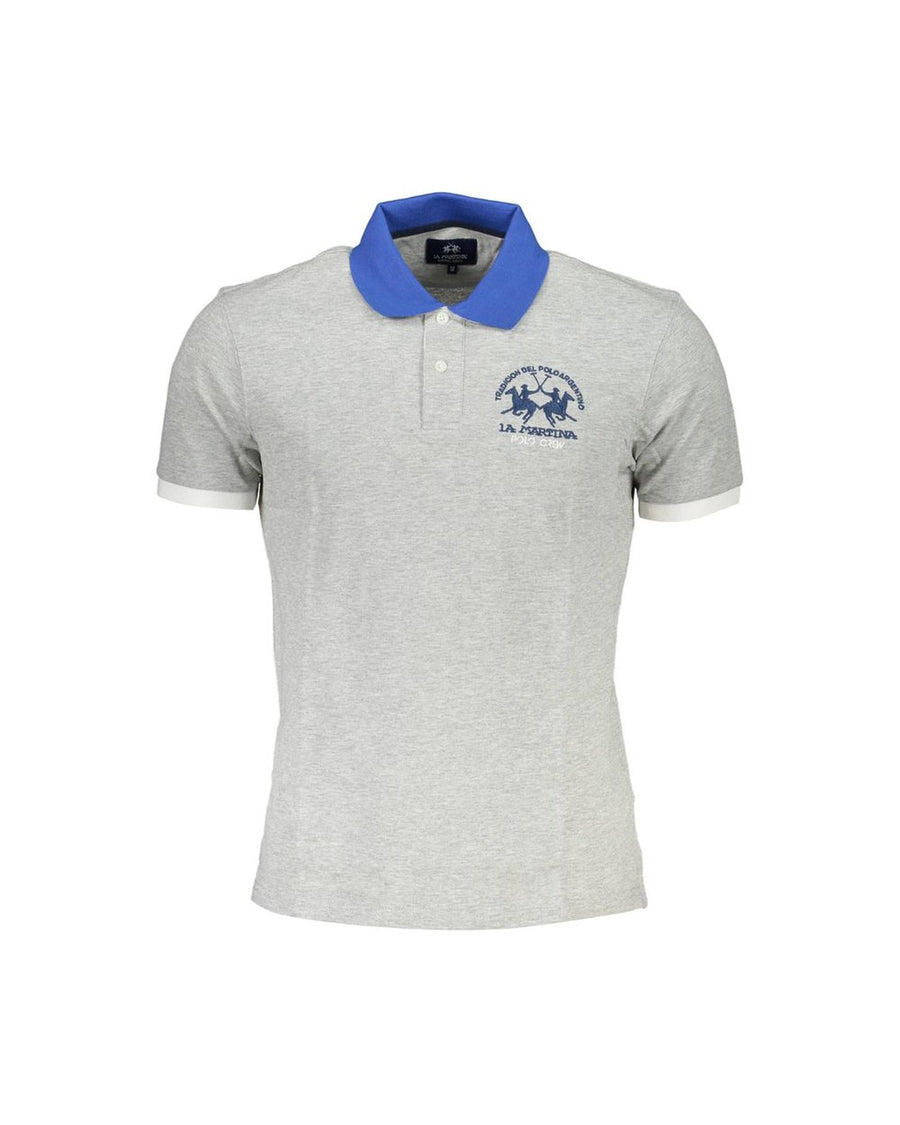 La Martina Men's Gray Cotton Polo Shirt - L