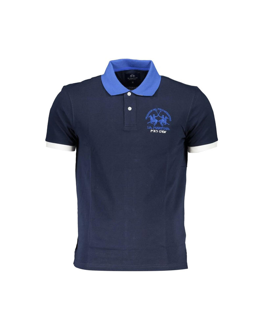 La Martina Men's Blue Cotton Polo Shirt - L