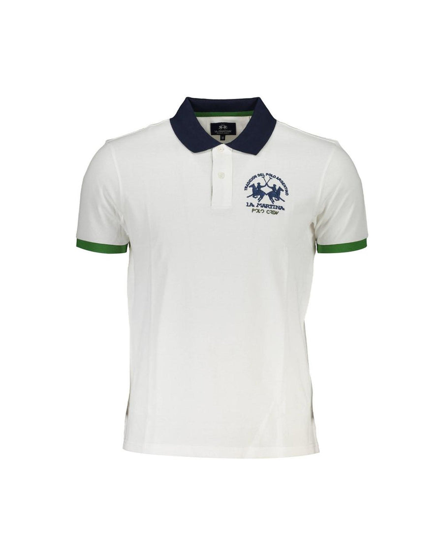 La Martina Men's White Cotton Polo Shirt - L