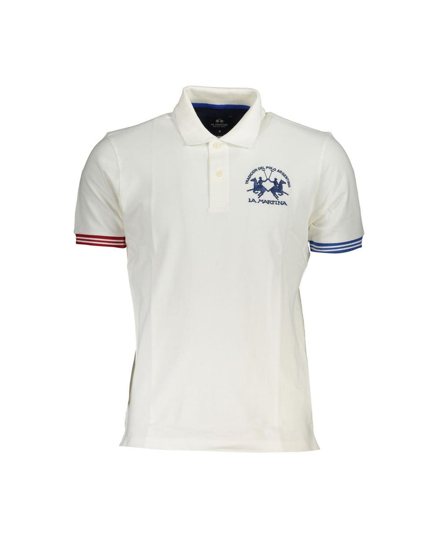 La Martina Men's White Cotton Polo Shirt - XL