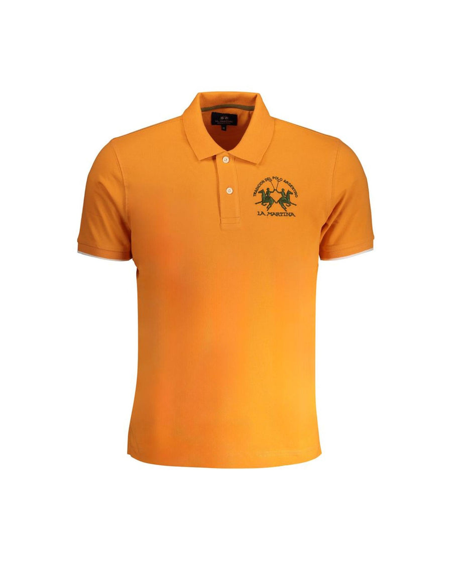 La Martina Men's Orange Cotton Polo Shirt - M