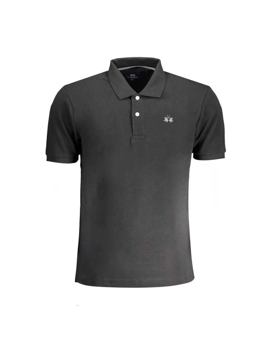 La Martina Men's Black Cotton Polo Shirt - S