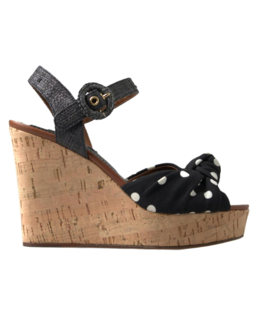 Dolce & Gabbana Women's Black  Wedges Polka Dotted Ankle Strap Shoes Sandals - 37 EU