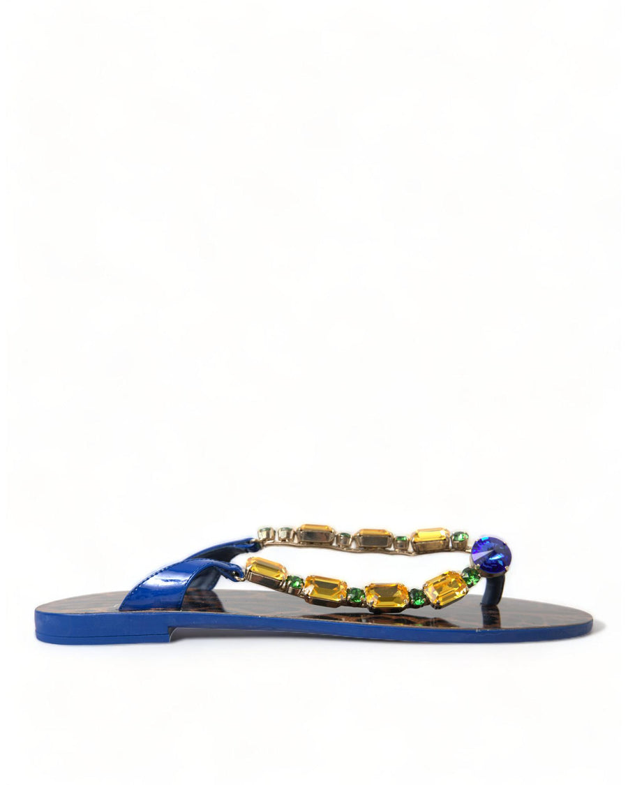 Dolce & Gabbana Women's Elegant Blue Leather Flat Sandals - 35.5 EU