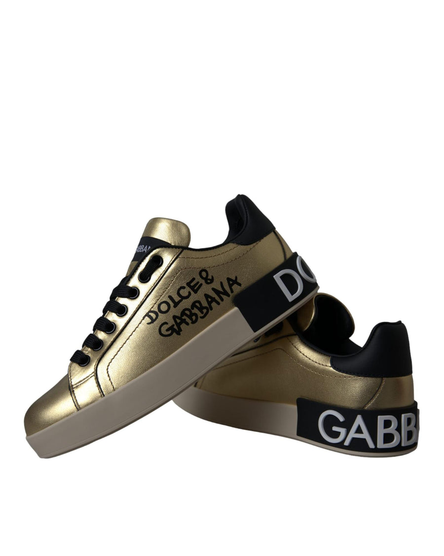 Dolce & Gabbana Women's Gold Portofino Calf Leather Sneakers  Shoes - 36 EU