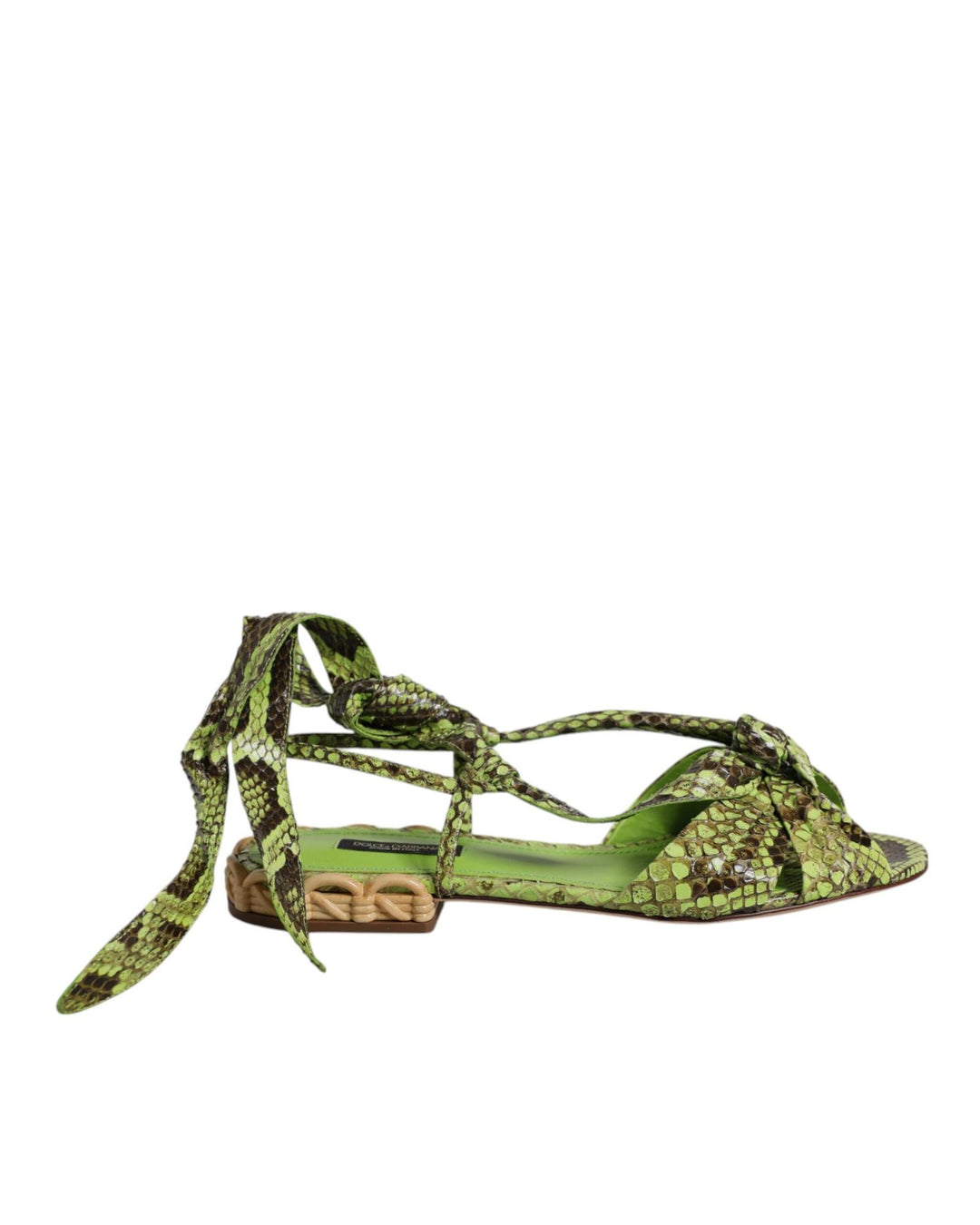 Dolce & Gabbana Women's Green Animal Print Ankle Wrap Sandals Shoes - 39.5 EU