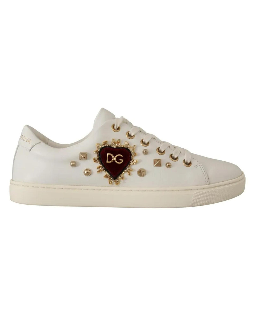 Dolce & Gabbana Women's White Leather Gold Red Heart Sneakers Shoes - 36 EU