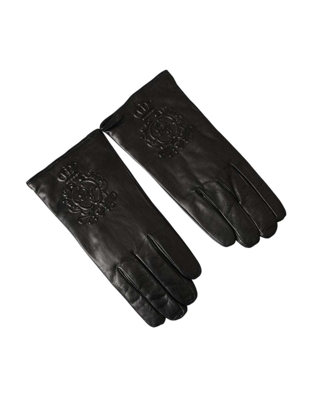 Dolce & Gabbana Men's Black Leather Embossed Logo Short Hands Gloves - 10