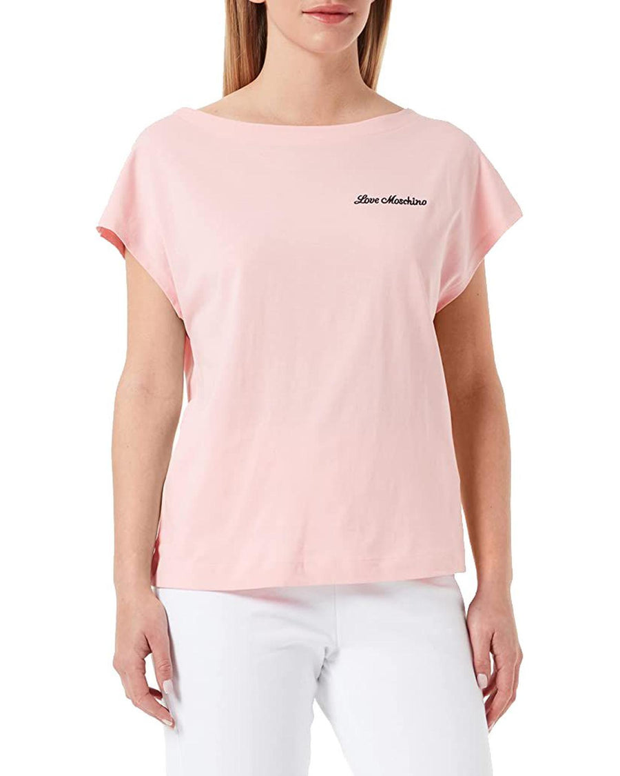 Love Moschino logo cotton t-shirt with embroidered hearts application 46 IT Women