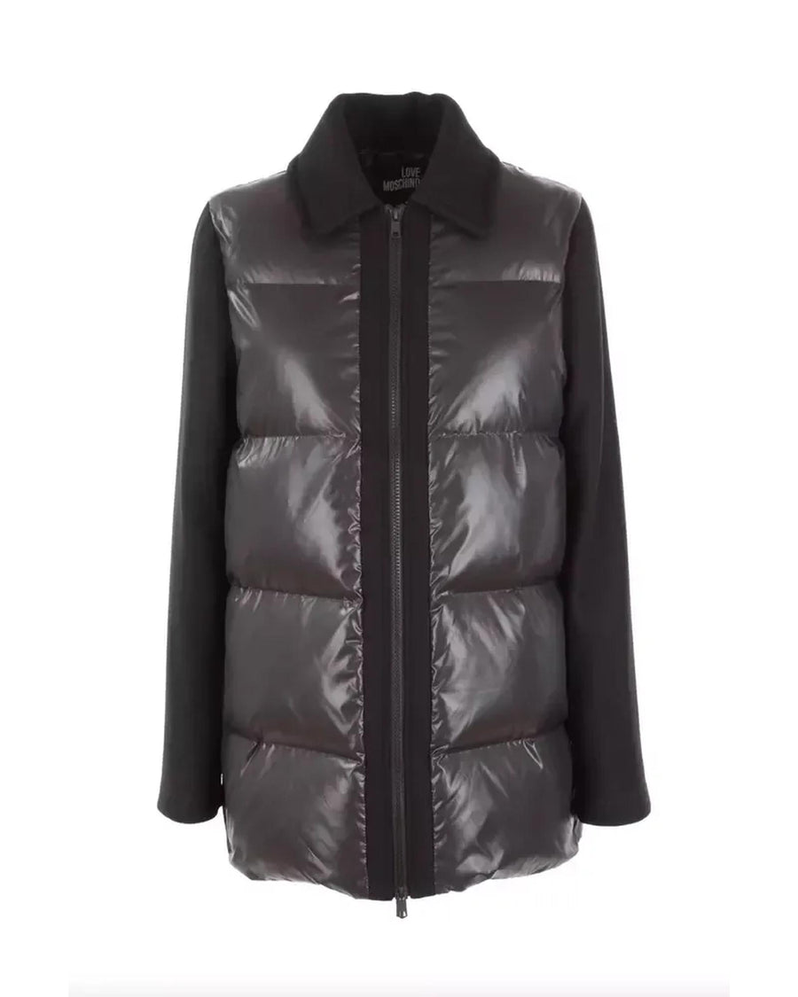 Love Moschino Gray Jacket with Black Sleeves and Collar 40 IT Women