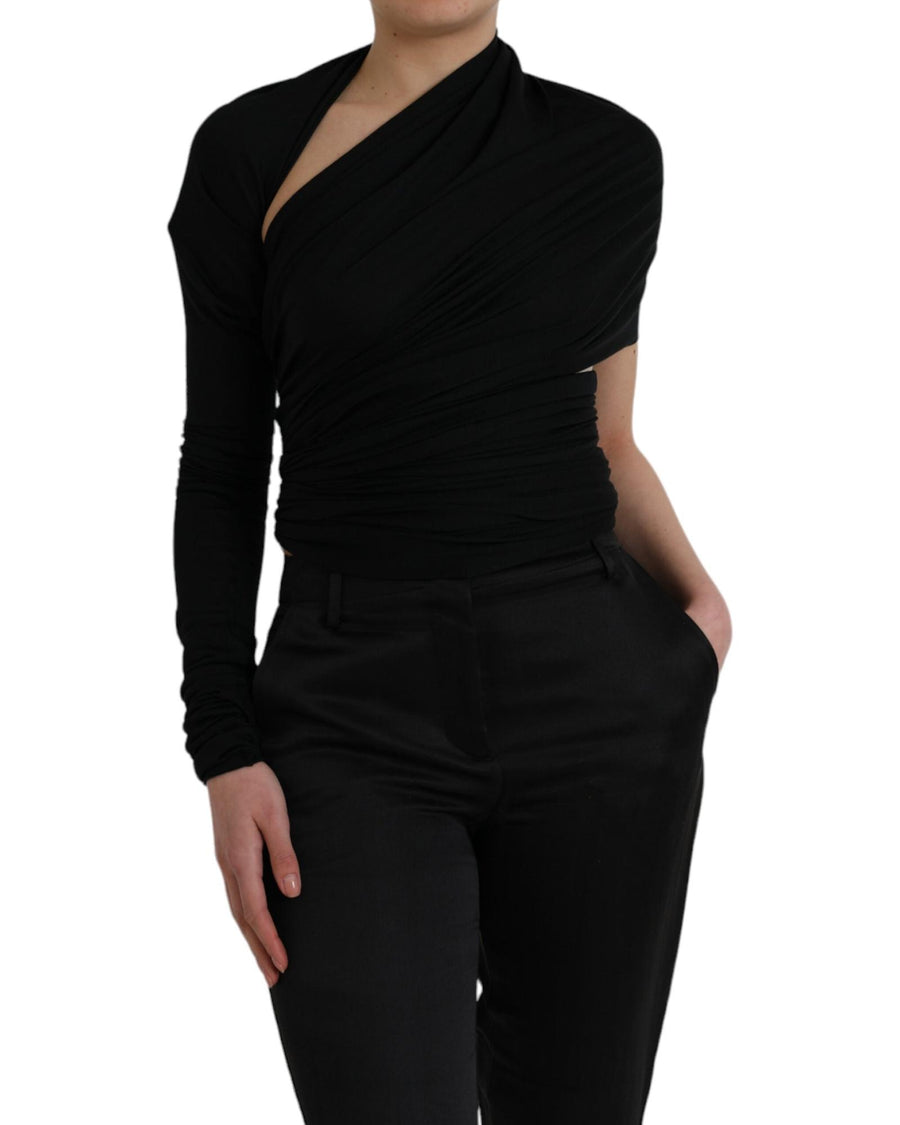 Dolce & Gabbana Women's Black Wool Cutout Asymmetric Long Sleeve Top - 36 IT