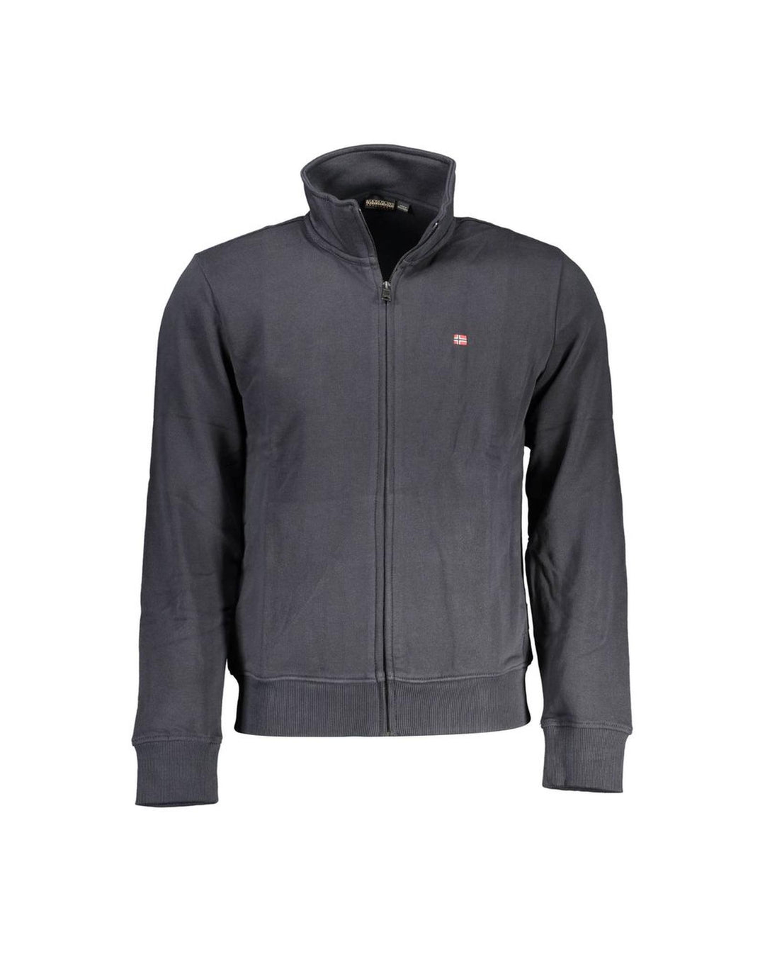 Napapijri Men's Black Cotton  Sweater with Zip and Pockets - L