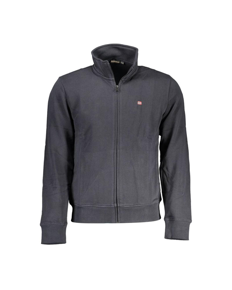 Napapijri Men's Black Cotton  Sweater with Zip and Pockets - M