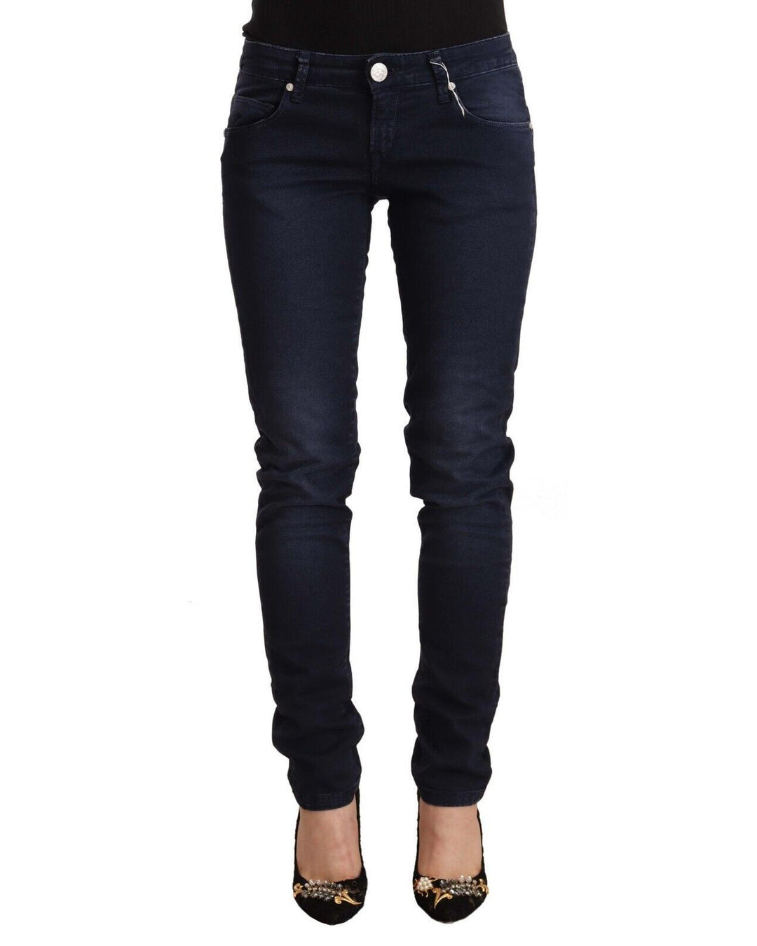 Acht Women's Blue Washed Cotton Low Waist Slim Fit Denim Jeans - W26 US