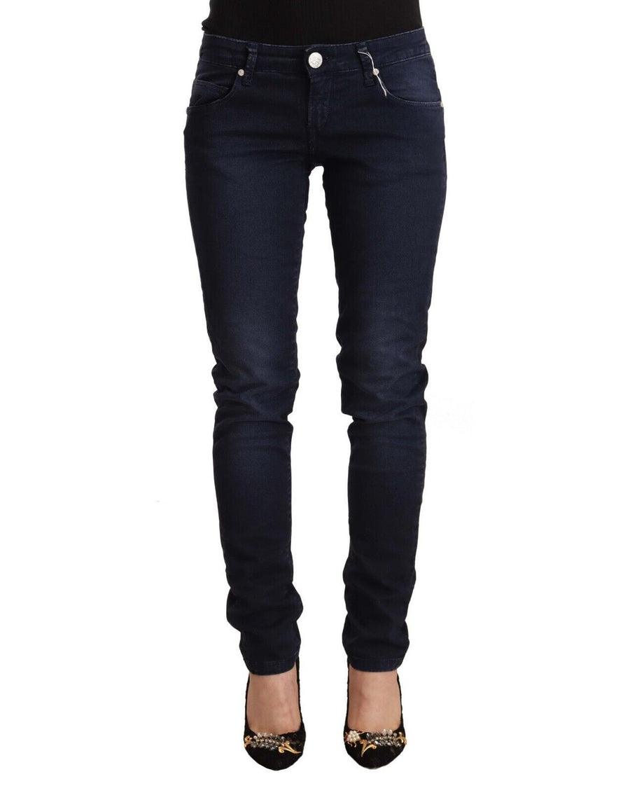 Acht Women's Blue Washed Cotton Low Waist Slim Fit Denim Jeans - W26 US
