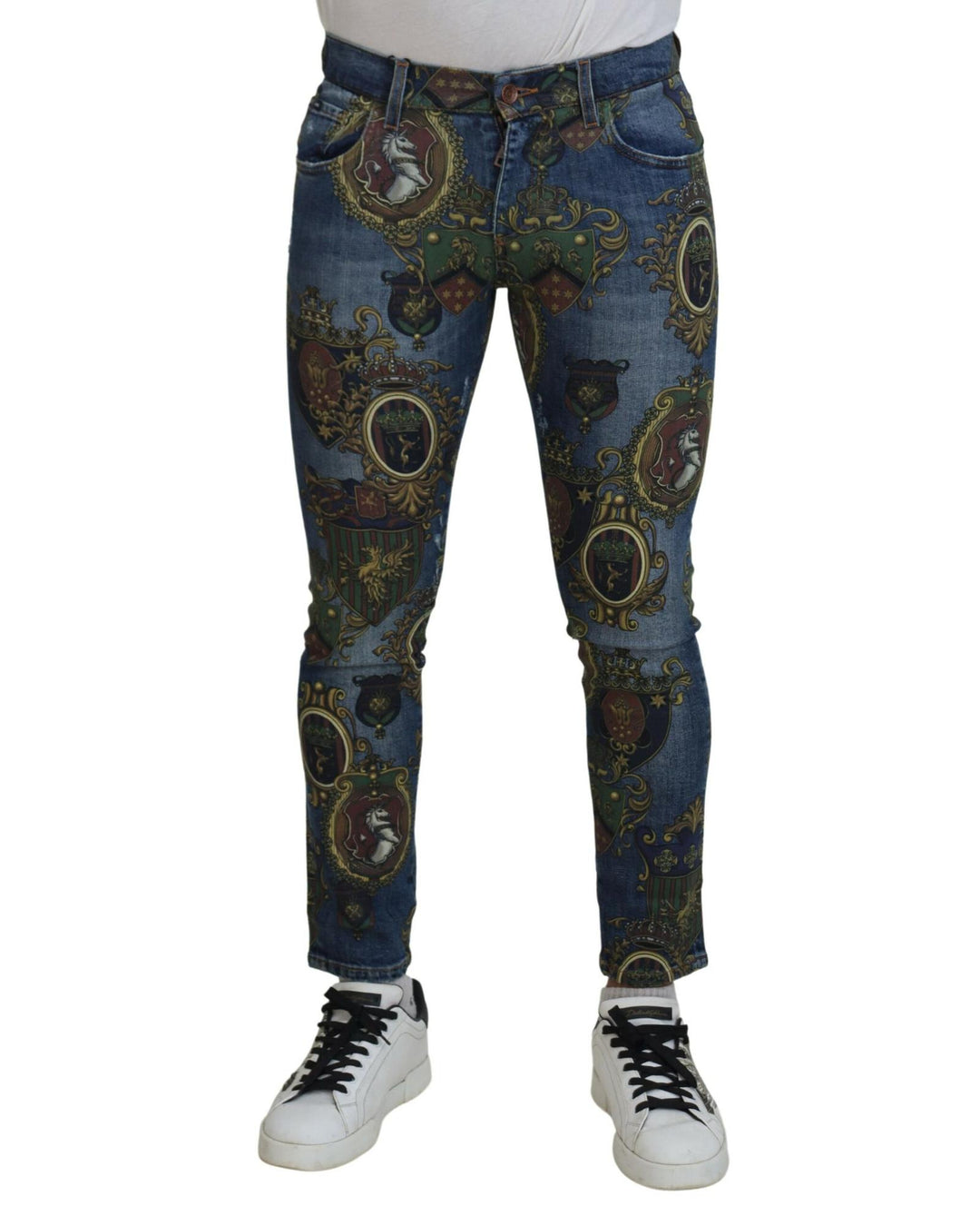 Dolce & Gabbana Men's Blue Medal Print Slim Fit Cotton Jeans - 46 IT