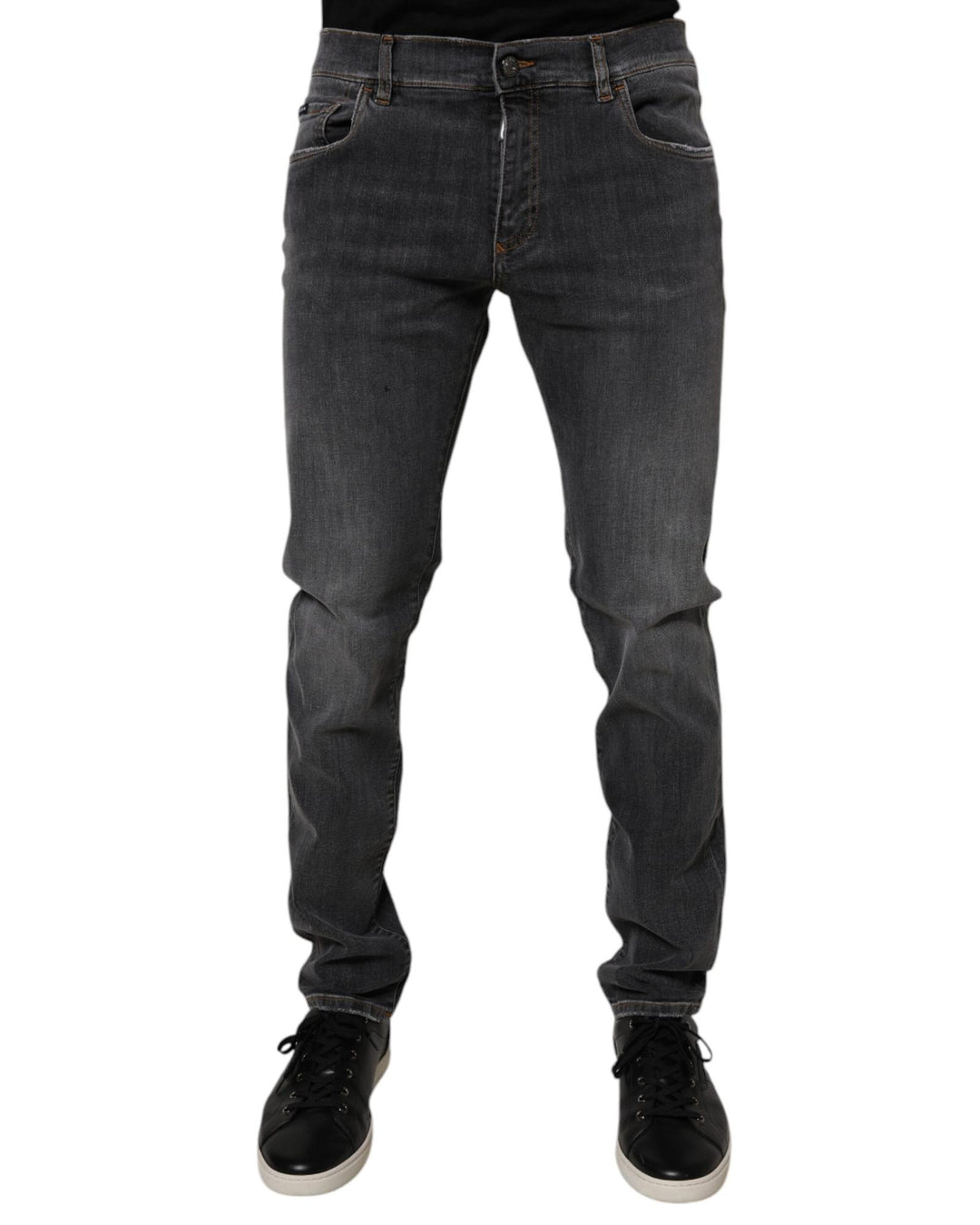 Dolce & Gabbana Men's Dark Gray Washed Cotton Slim Fit Denim Jeans - 52 IT