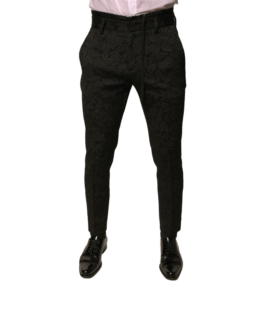 Dolce & Gabbana Men's Black Brocade Polyester Skinny  Dress Pants - 44 IT