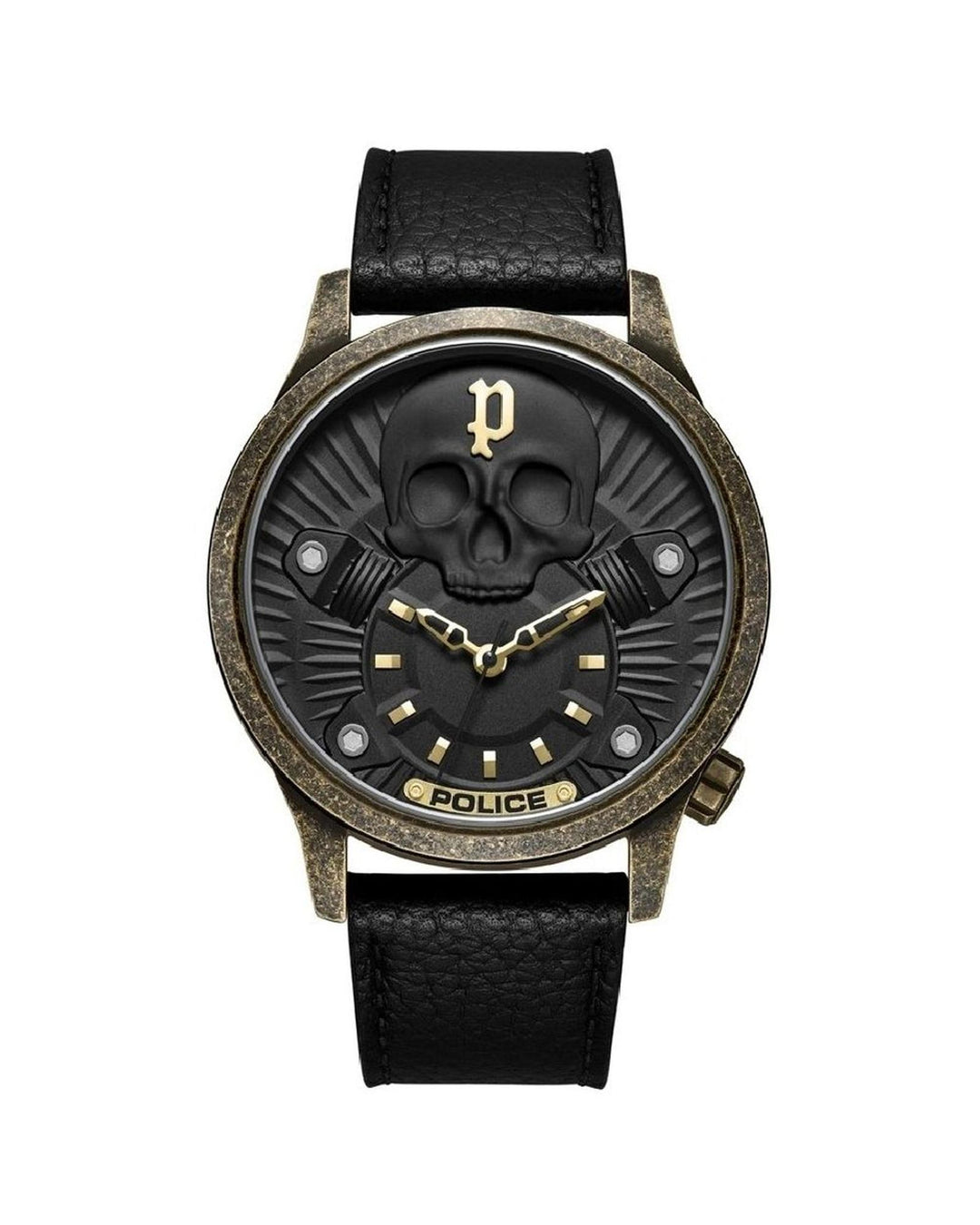 Police Men's Black Leather Watch - One Size