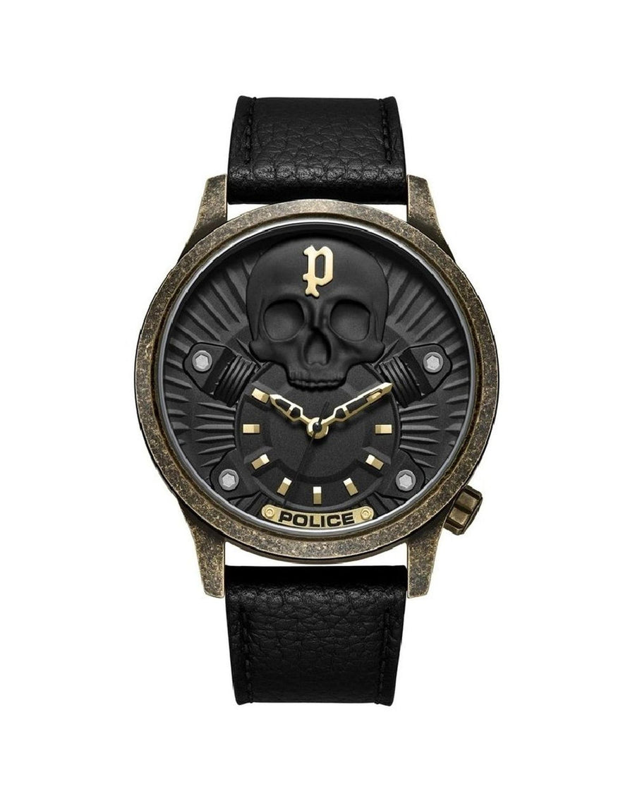 Police Men's Black Leather Watch - One Size