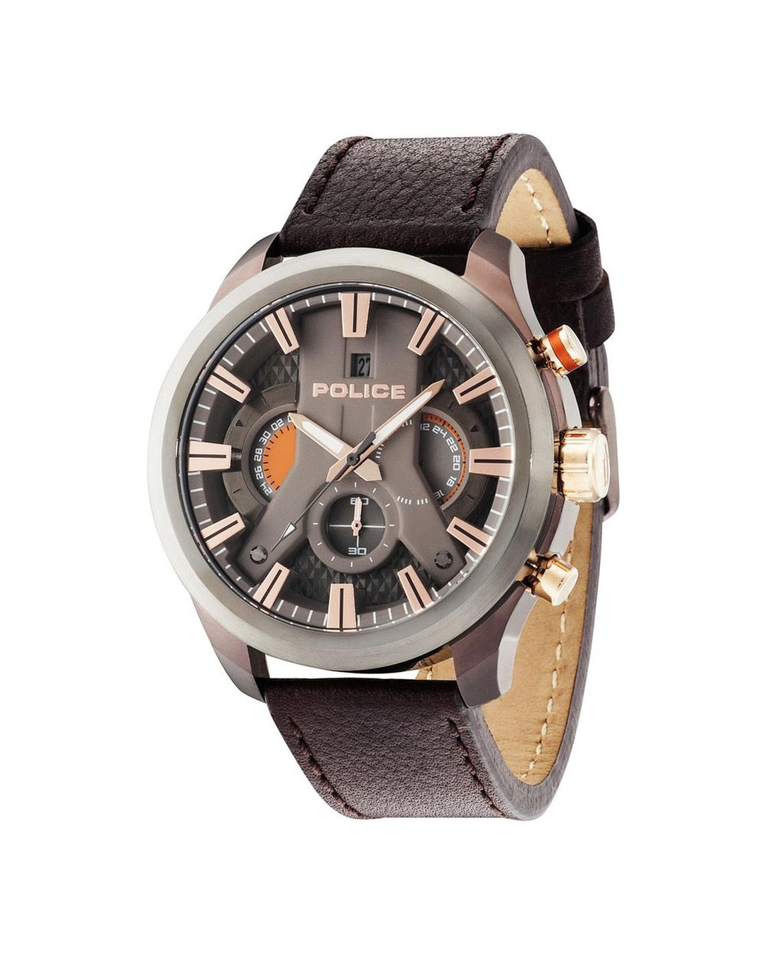 Police Men's Brown Leather Watch - One Size