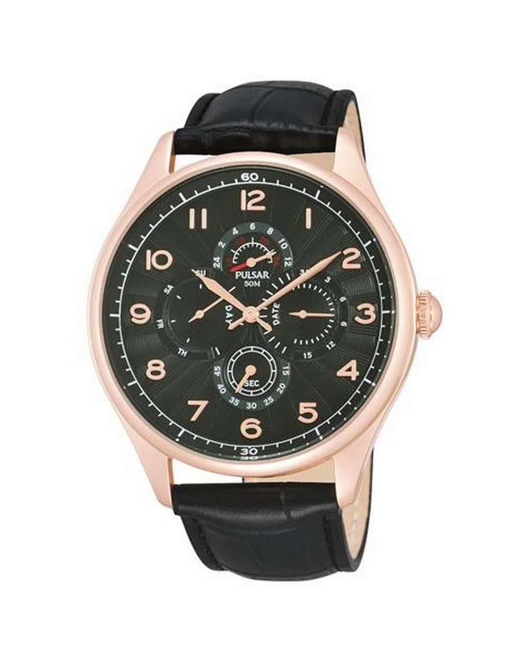 Pulsar Men's Black Leather Watch - One Size