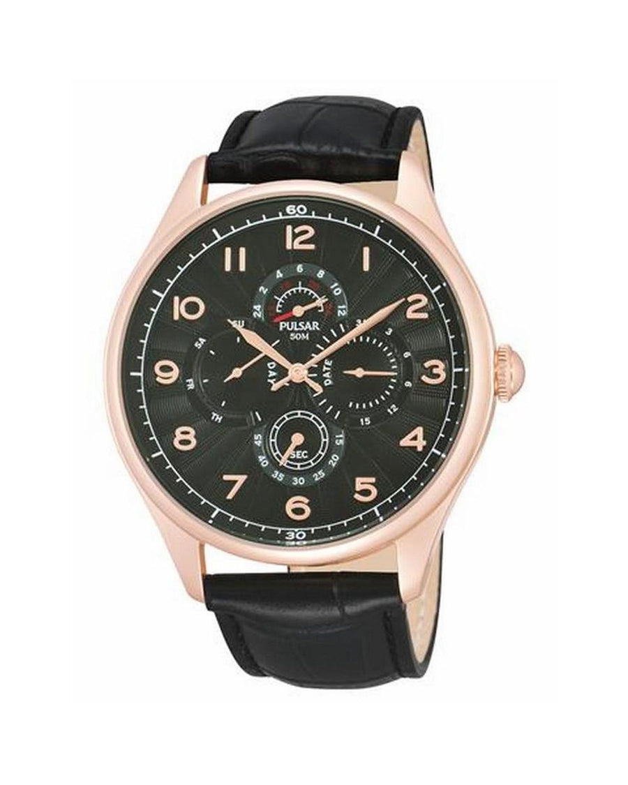 Pulsar Men's Black Leather Watch - One Size
