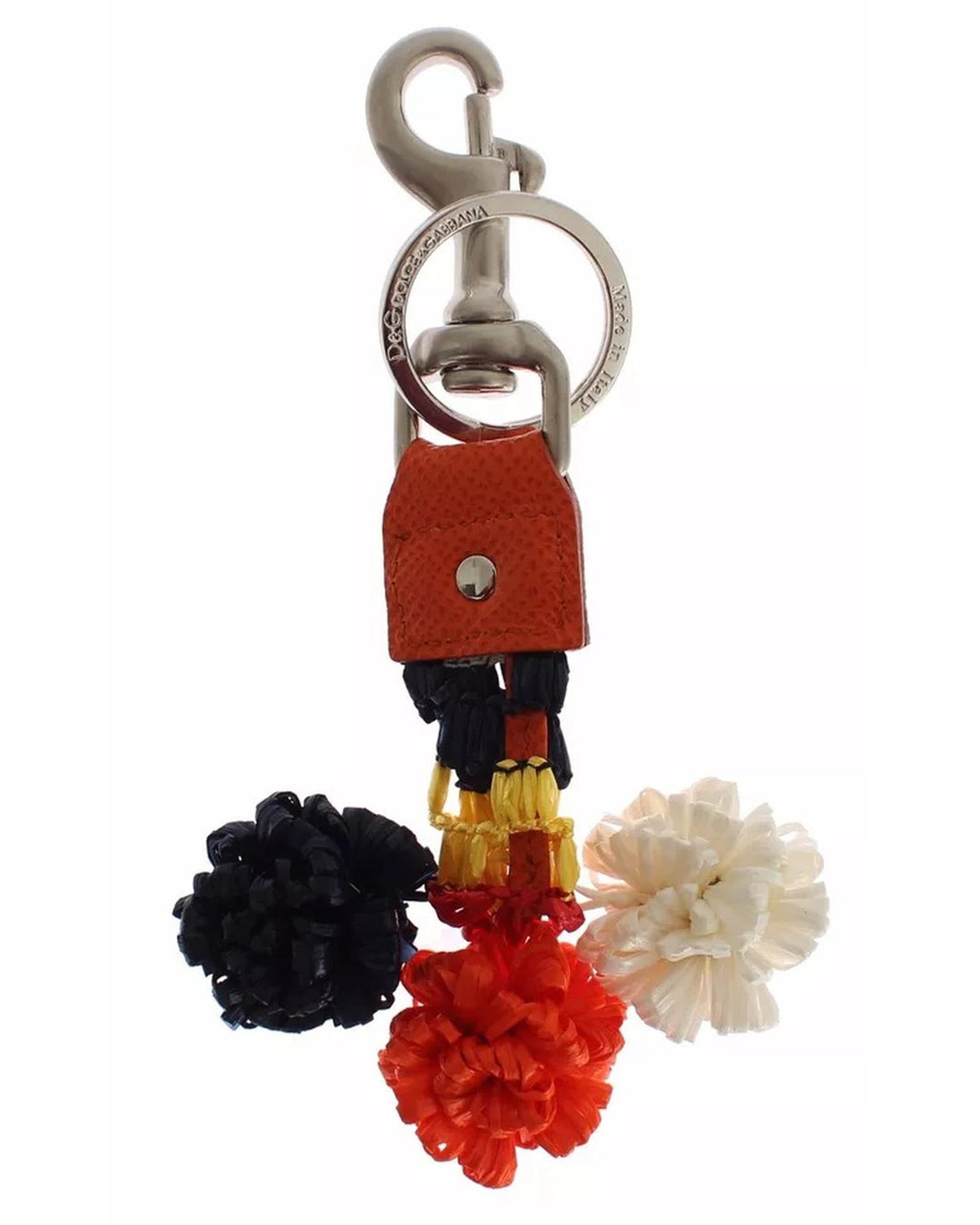 Dolce & Gabbana Women's Silver Brown Raffia Leather Clasp Finder Chain Keyring - One Size