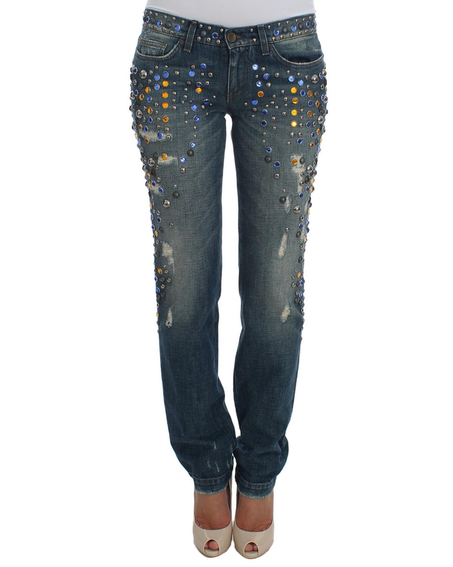 Enchanted Sicily Crystal Studded Slim Fit Jeans 36 IT Women