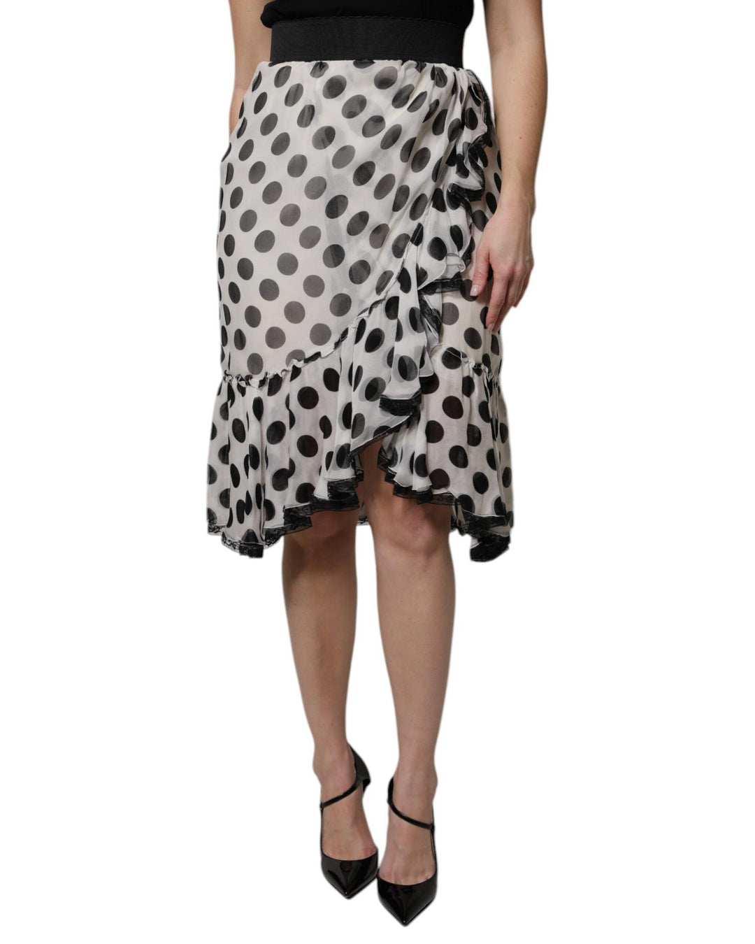 Dolce & Gabbana Women's White Black Polka Dots Knee Length Skirt - 38 IT