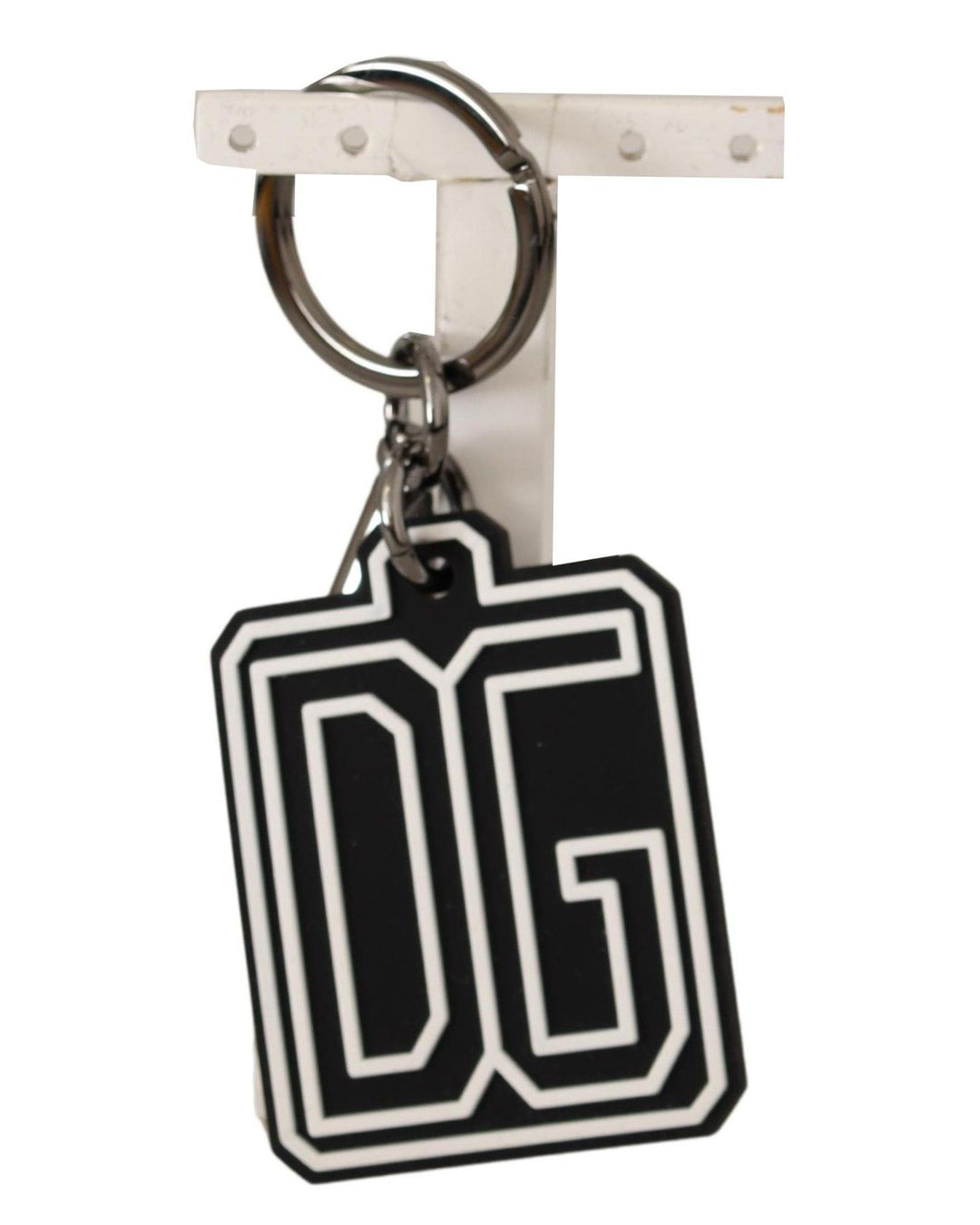 Dolce & Gabbana Men's Black White DG Rubber Logo Silver Ring Keychain - One Size