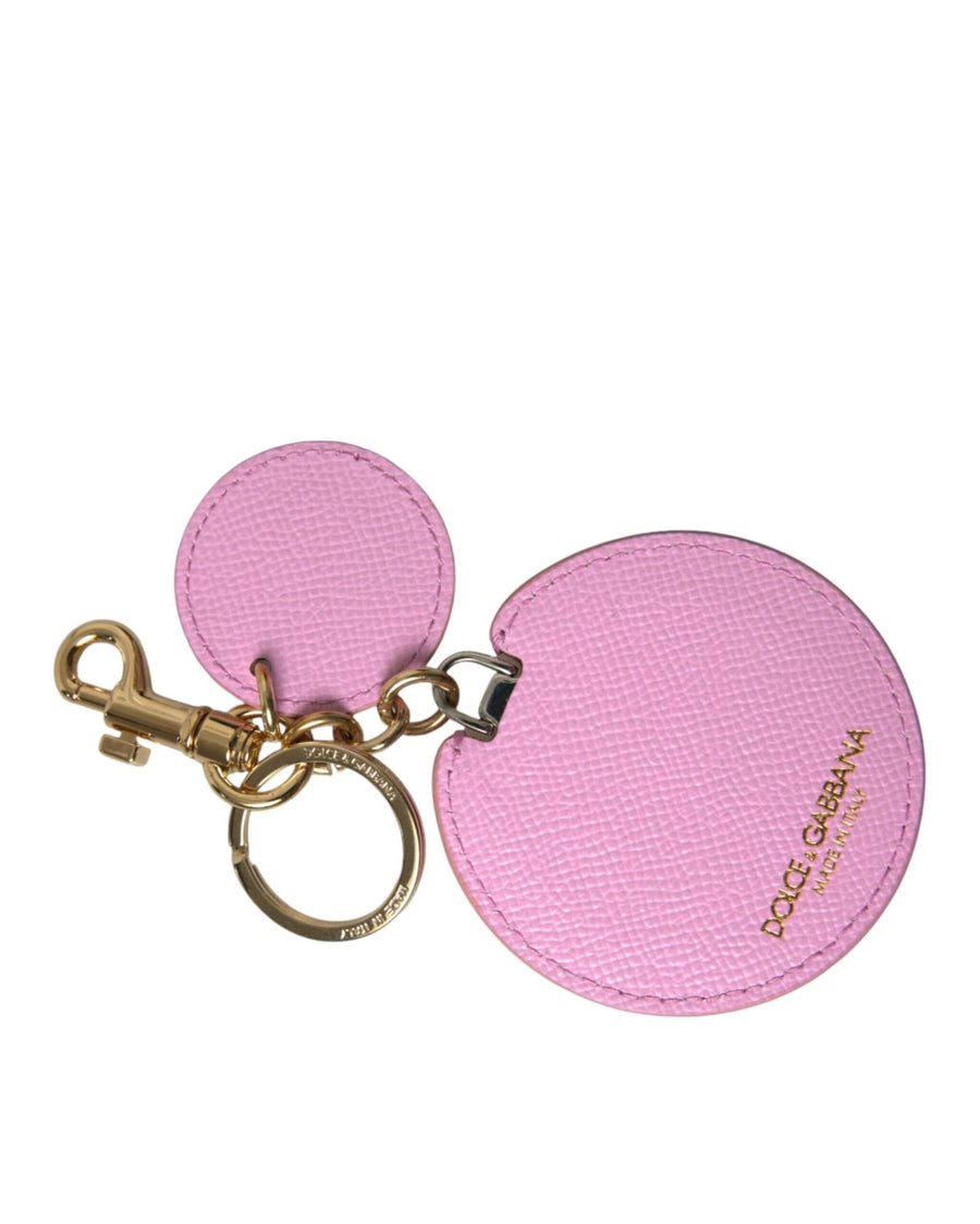 Dolce & Gabbana Women's Pink Calf Leather Gold Metal Logo Print Keyring Keychain - One Size