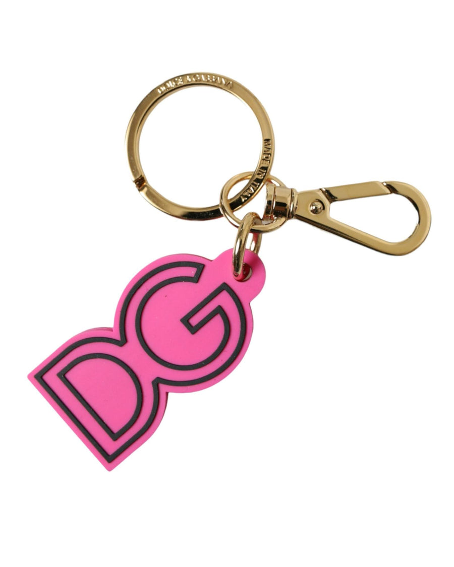 Dolce & Gabbana Women's Pink Rubber Gold Tone Metal DG Logo Keyring Keychain - One Size