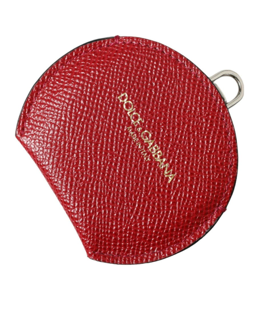 Dolce & Gabbana Women's Red Calfskin Leather Round Logo Hand Mirror Holder - One Size