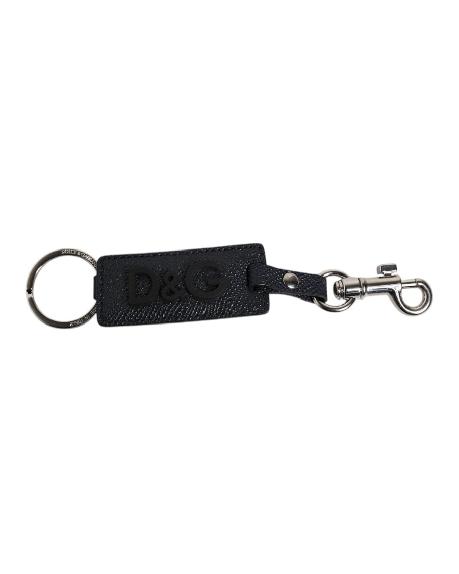Dolce & Gabbana Men's Blue Calf Leather DG Logo Silver Brass Keyring Keychain - One Size